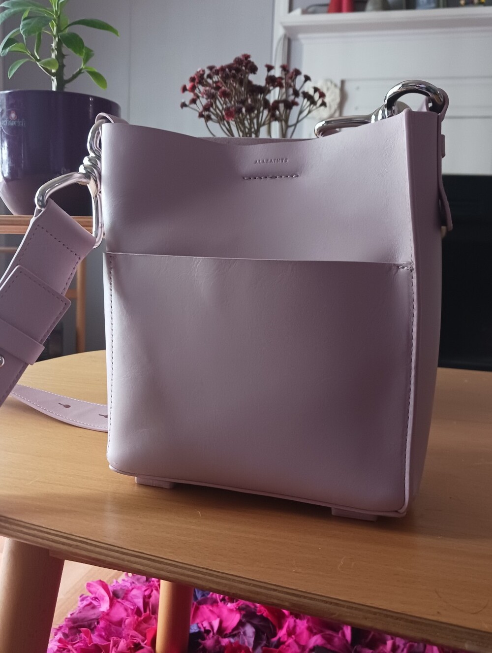 All Saints Lavender Leather Captain Crossbody Bag $248